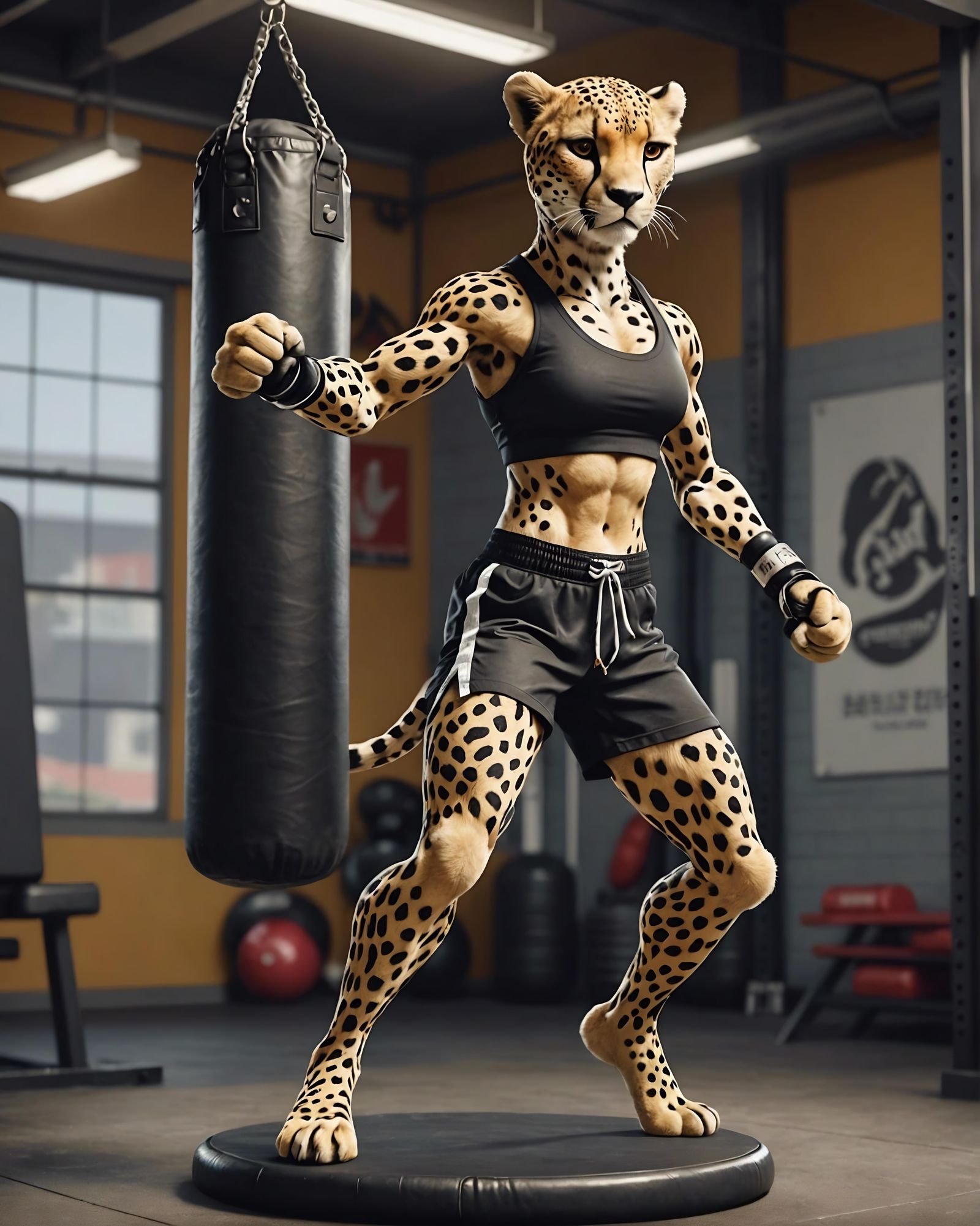 an anthropomorphic bipedal female cheetah with a muscular fe...