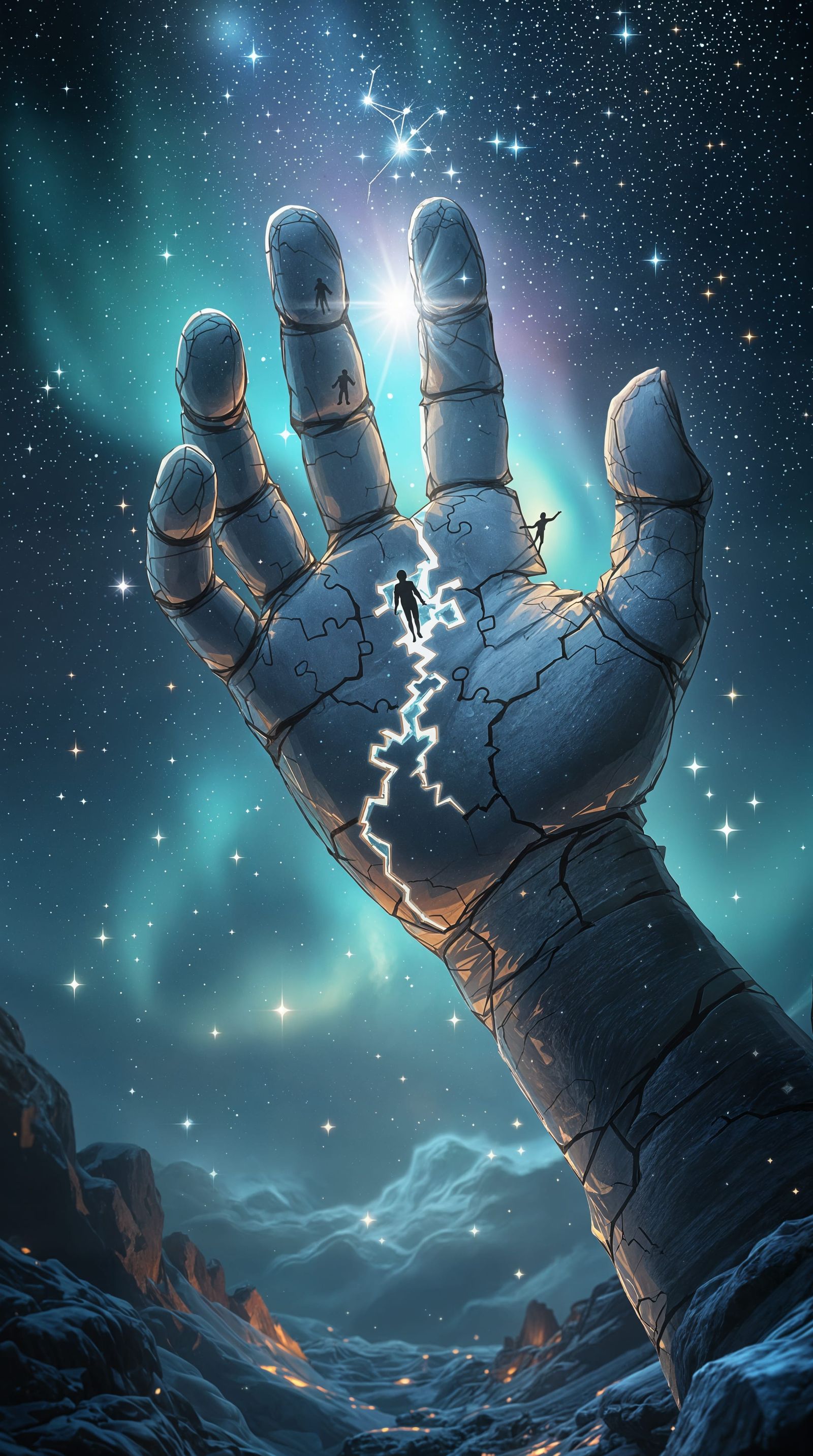 Floating Cosmic Hand in Surreal Digital Art