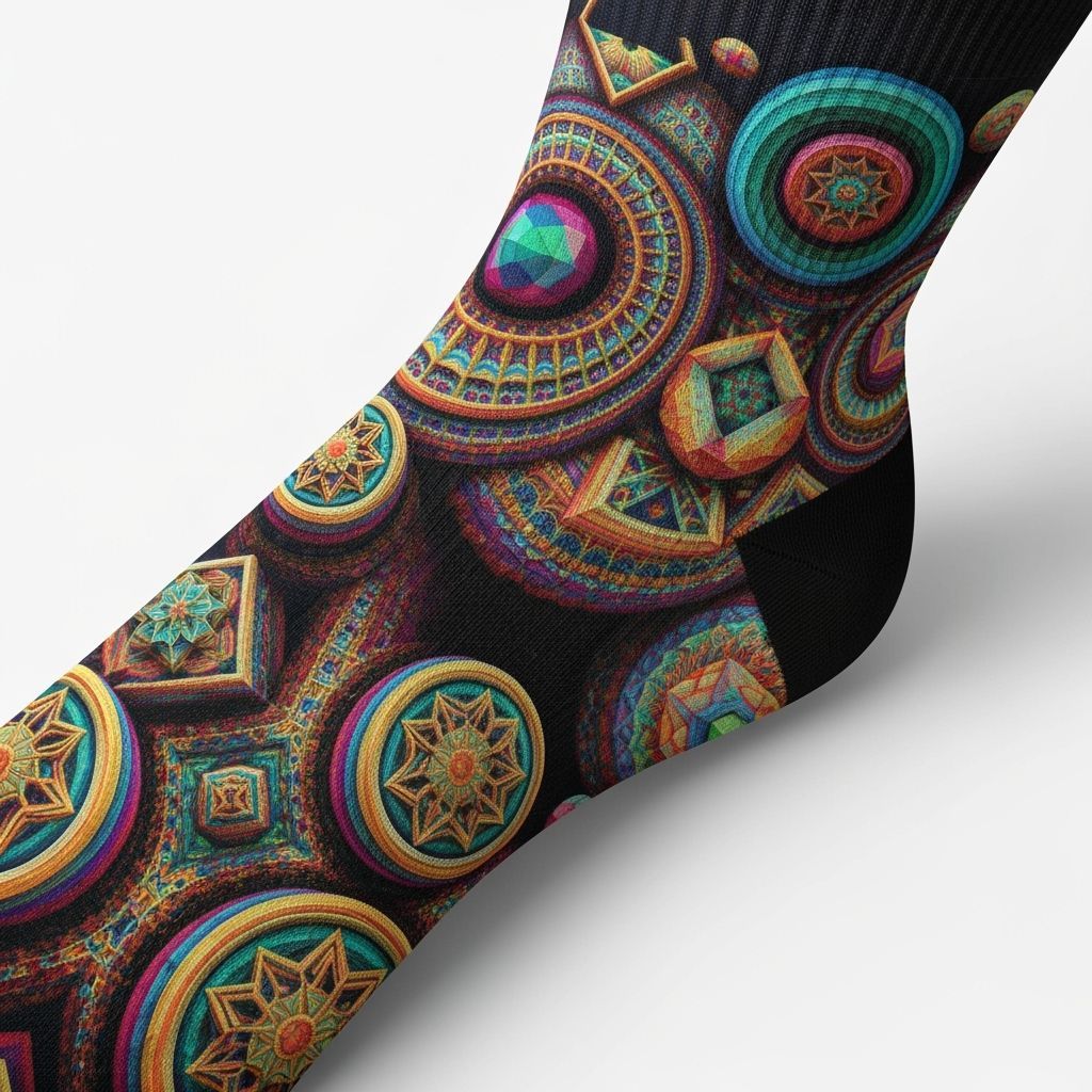 Sock with 3D Zentangle Design in Geometric Style