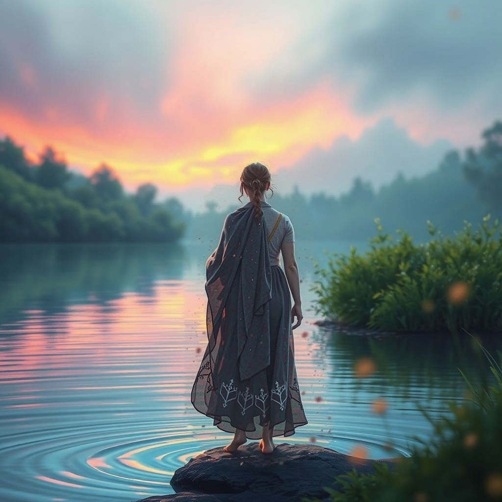 Surreal Golden Hour Landscape in Photorealistic Oil on Canva...