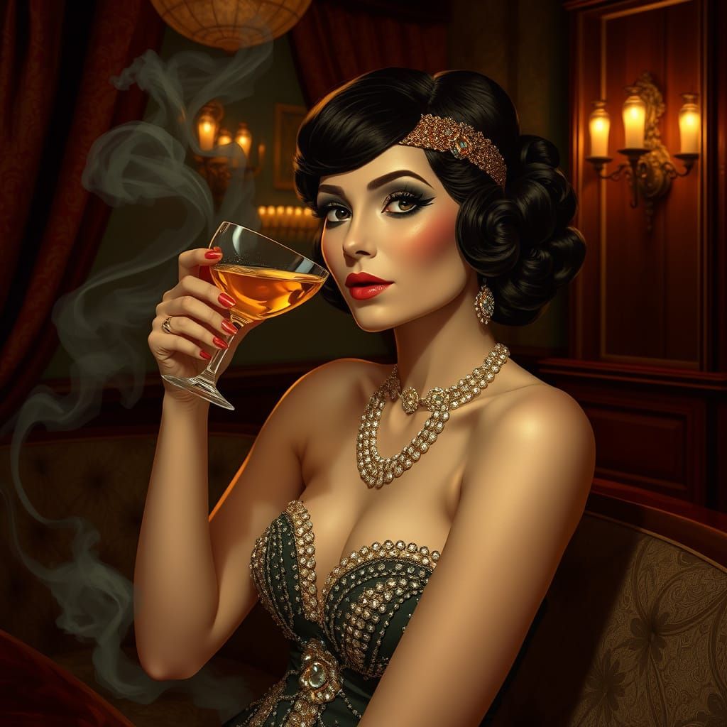 Glamorous Flapper in Vintage Speakeasy