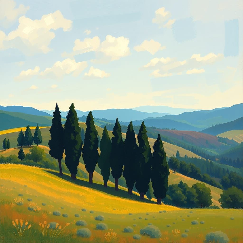 Idyllic Landscape Painting in Impressionistic Style