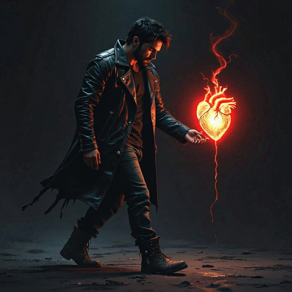 Latino Man Walks in Darkness Guided by Heart