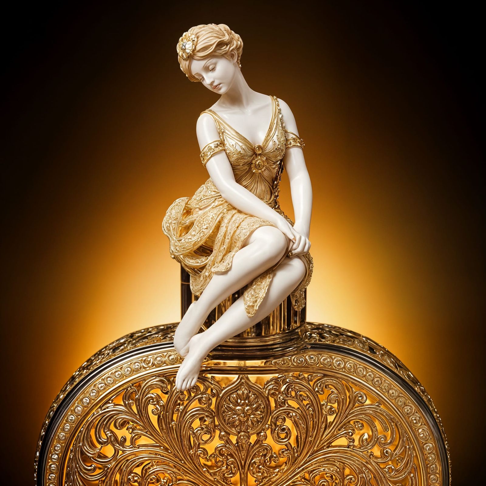 Ethereal Figurine on Luxurious Perfume Bottle