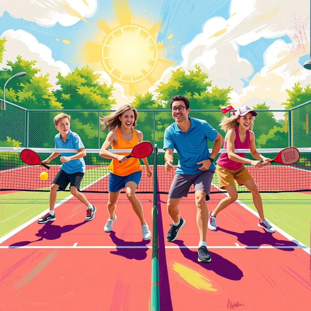 Dynamic Pickleball Game in Vibrant Digital Art Style