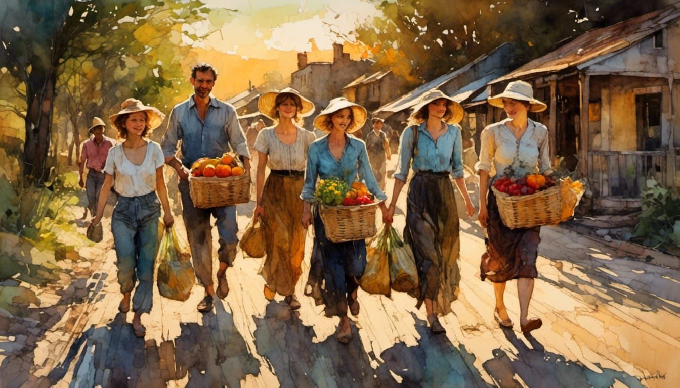 Kindness in a Sunlit Neighborhood, Impasto Oil Painting