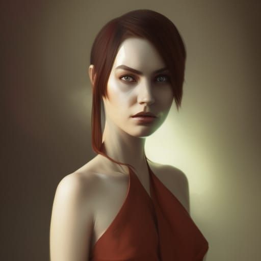 Beautiful Woman with Emerald Eyes, Art Nouveau Portrait