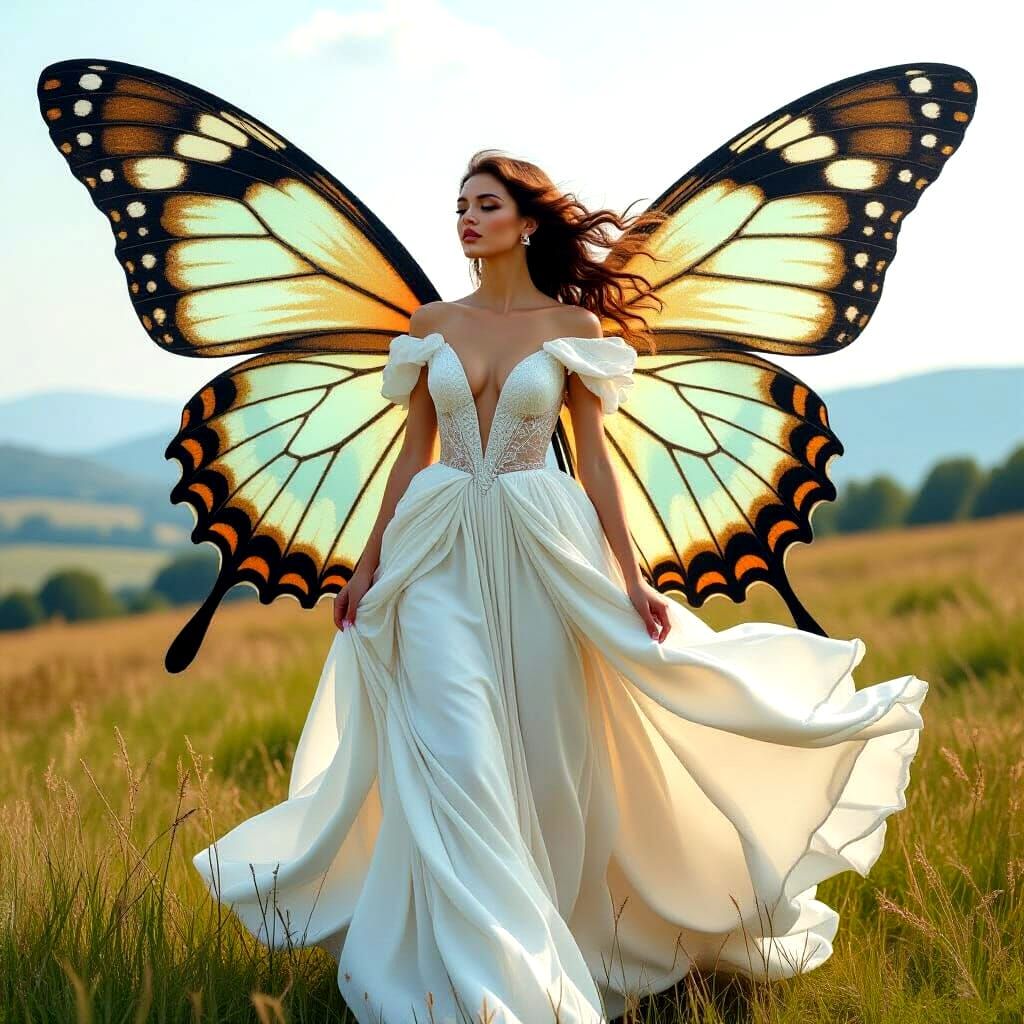 Butterfly fields woman