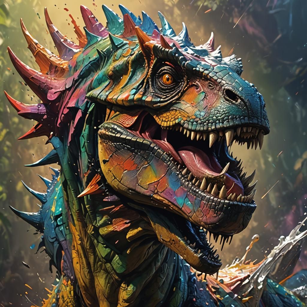 Hyperrealistic Dinosaur in Splash Art Style
