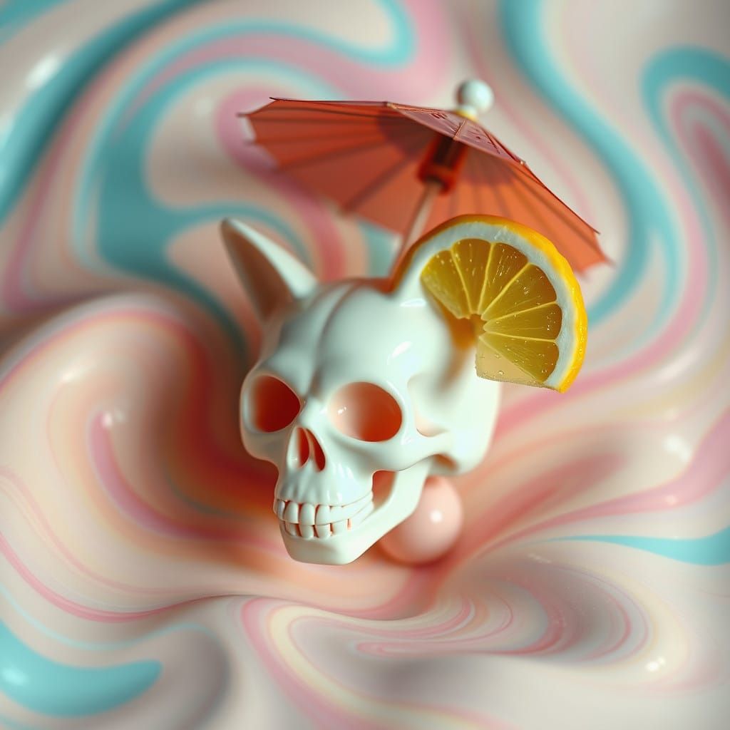 Pastel Cat Skull Cup in Whimsical Candy Dreamscape