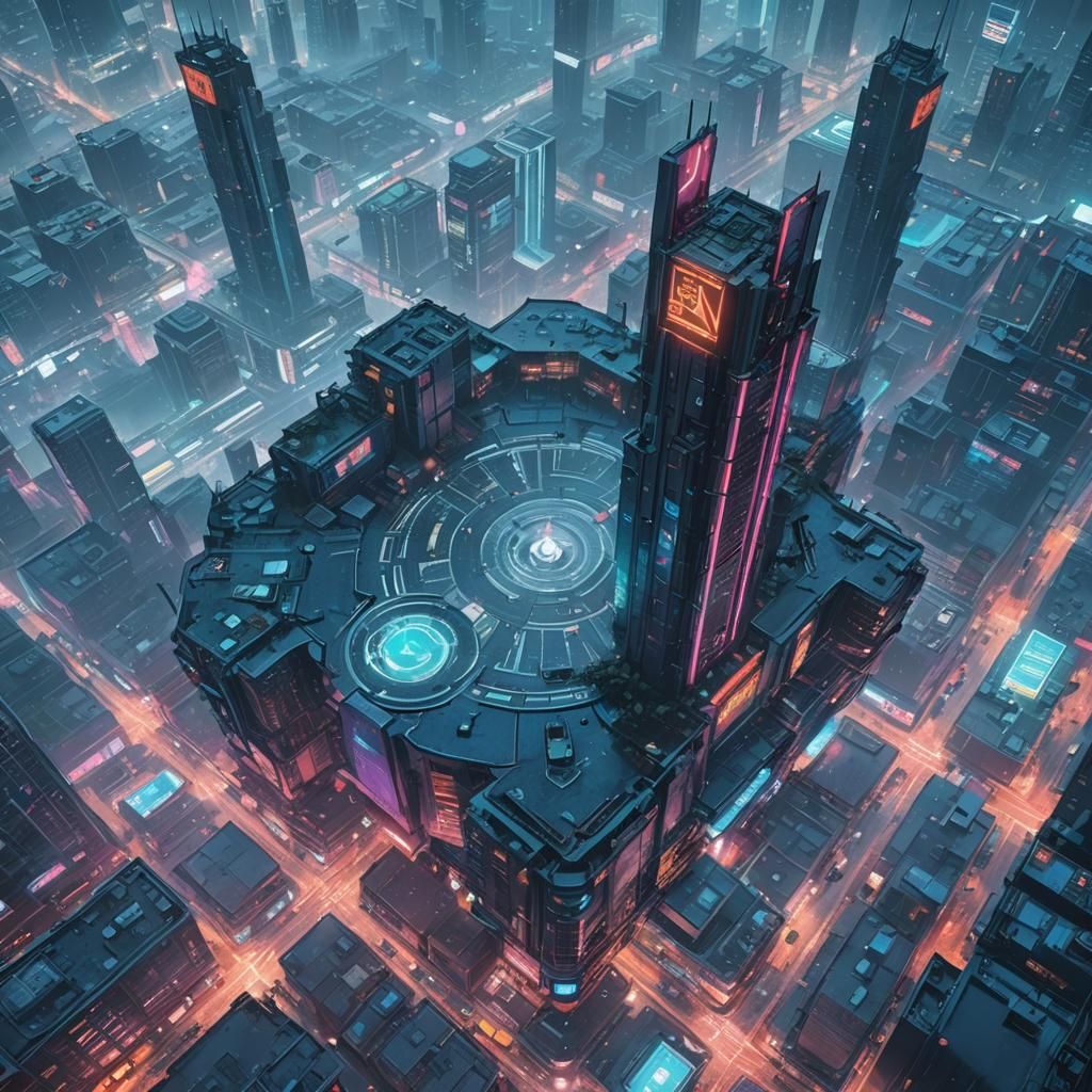 Cyberpunk Energy Hub: Neon Cityscape at Night