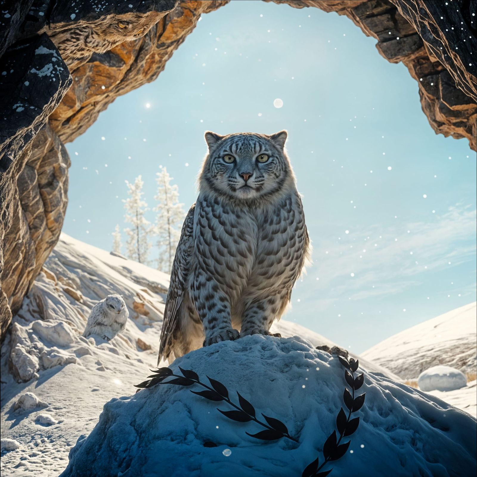 Ethereal Snow Cat Oracle Seeks Wisdom in Mountain Cave