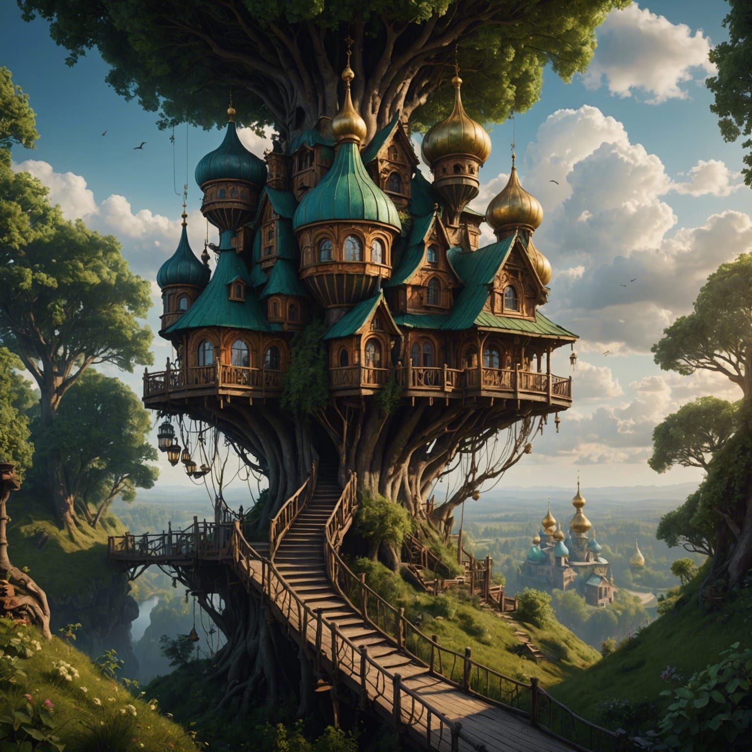 Russian Onion Dome Treehouse: Digital Matte Painting