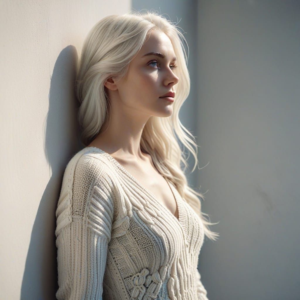 Ethereal White-Haired Woman in Mosaic