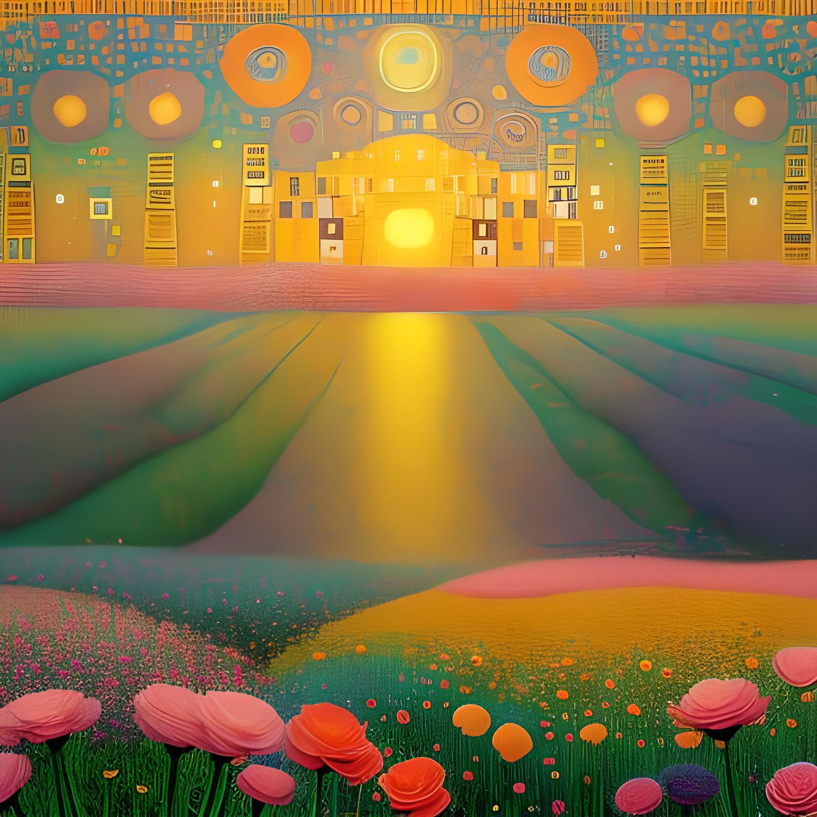 Ethereal Futuristic Building in Floral Dreamscape