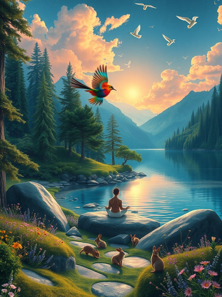 Paradise Retreat: Holographic Astral Cosmic Illustration