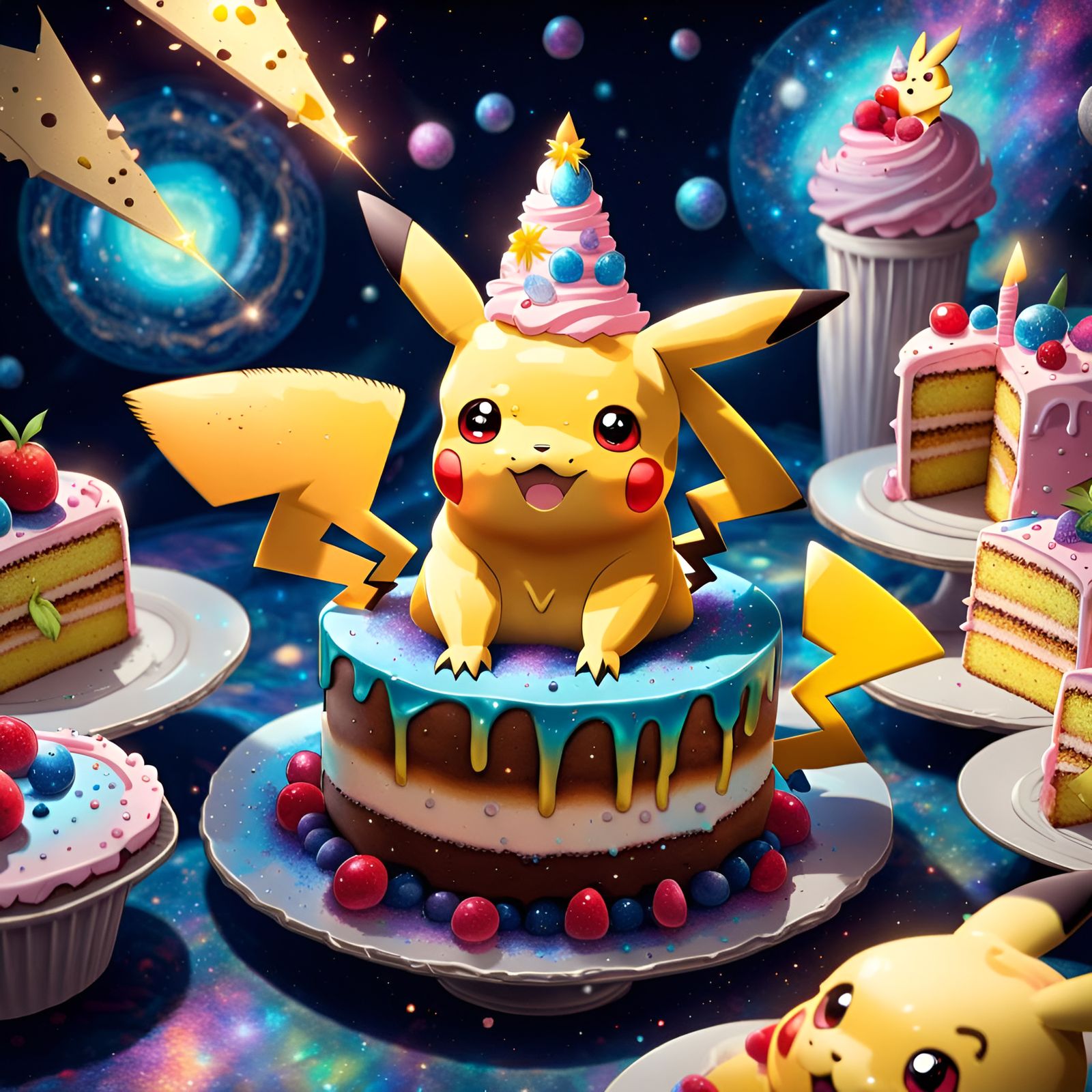 Pikachu's Sweet Surprise: Holographic Astral Illustration