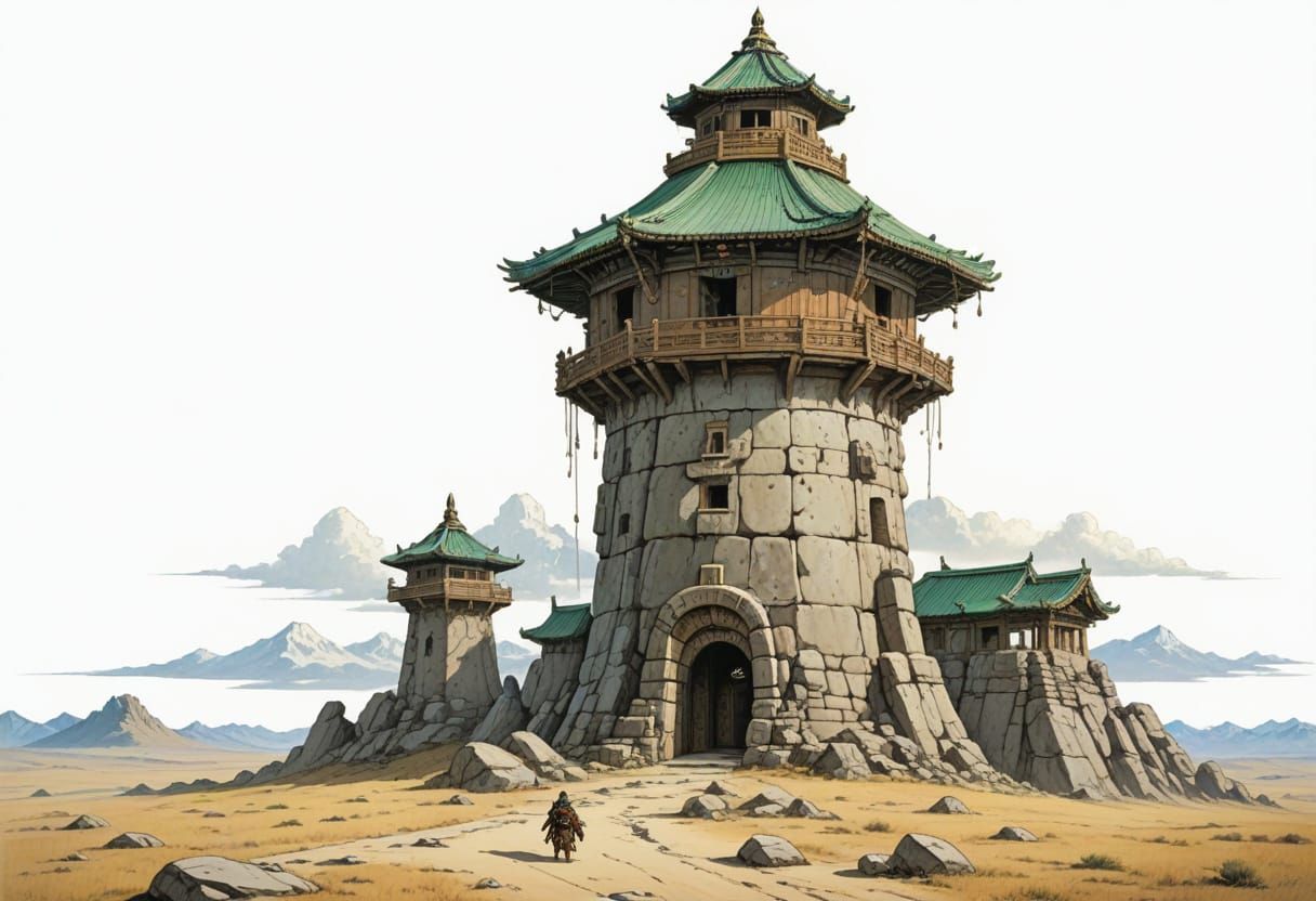 Ancient Mongolian Stone Tower Illustration