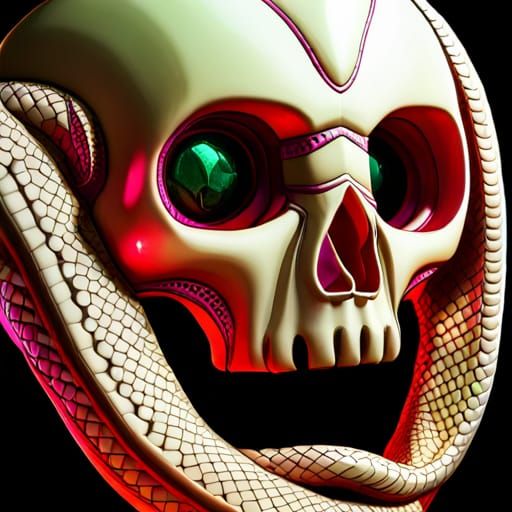 Snakeskin Skull with Ruby and Emerald Eyes