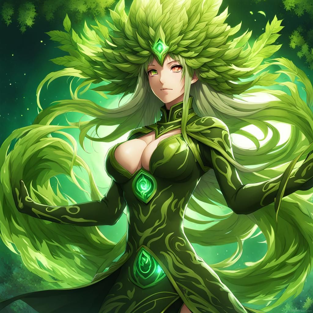 Anime Style Earth Elemental Woman in Forest