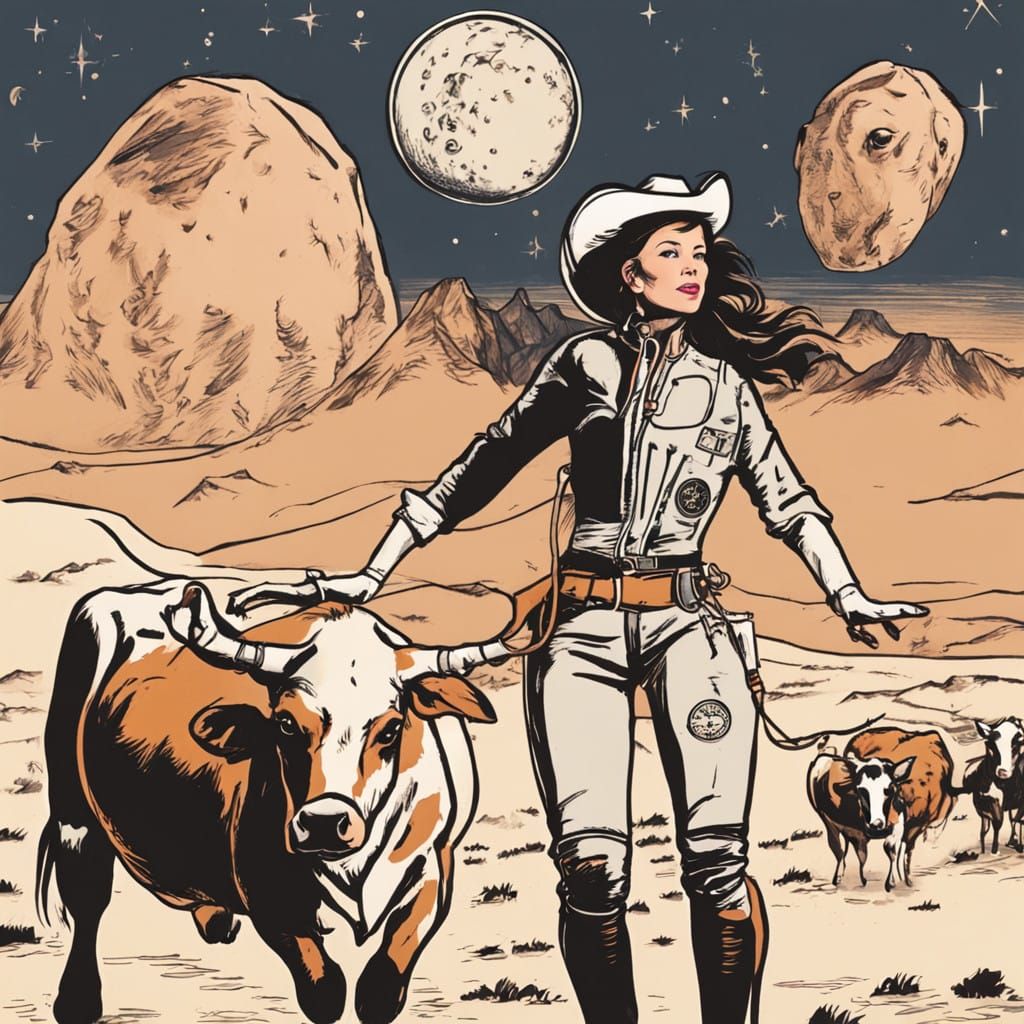Zero Gravity Cattle Wrangler in Space