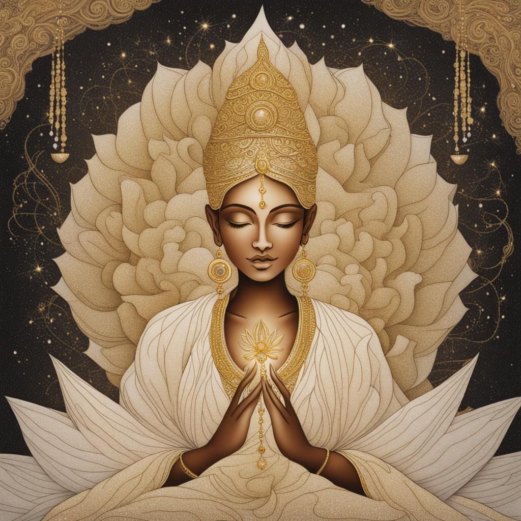 Golden Calligraphy Divine Mother on Crystal Ship