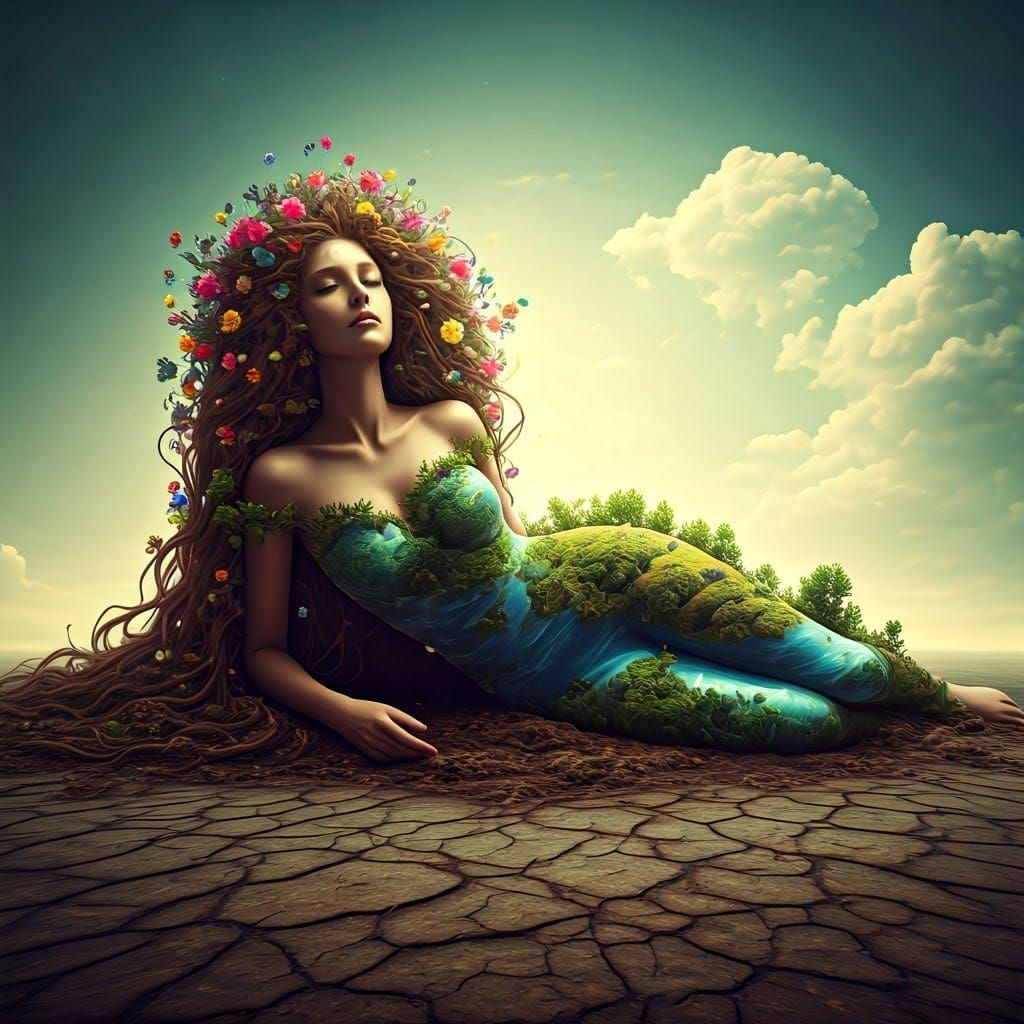 Earth Goddess Born from Nature's Beauty