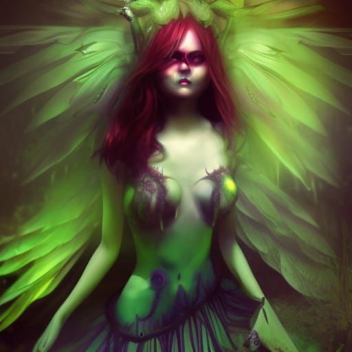 Dark Fairy with Green Eyes in Fantasy Style