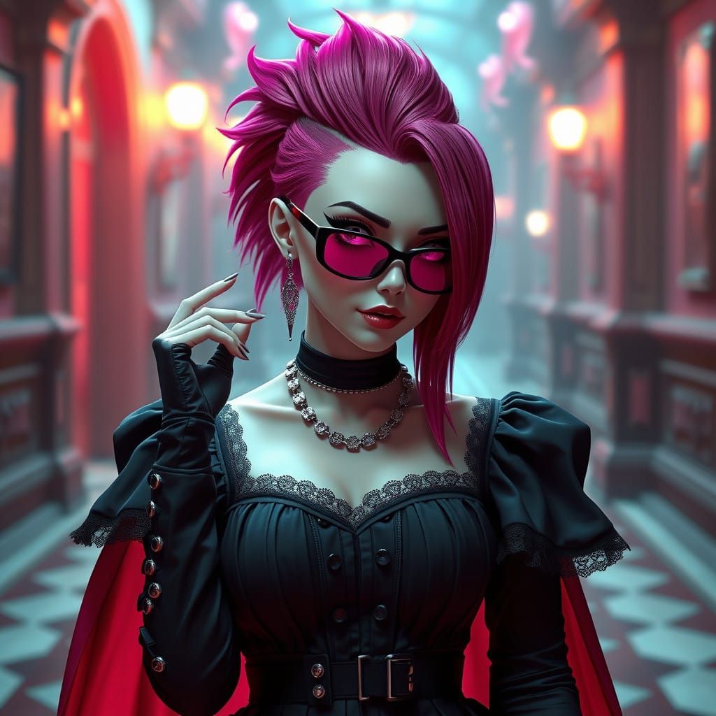 Goth Princess in Cyberpunk Elegance
