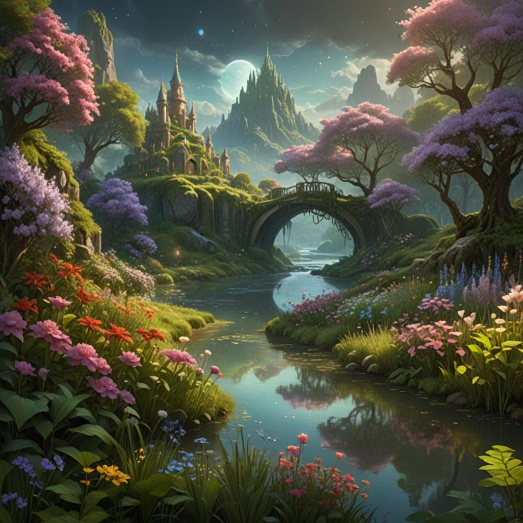 Enchanted Elven Observatory Overlooking Flower Glade