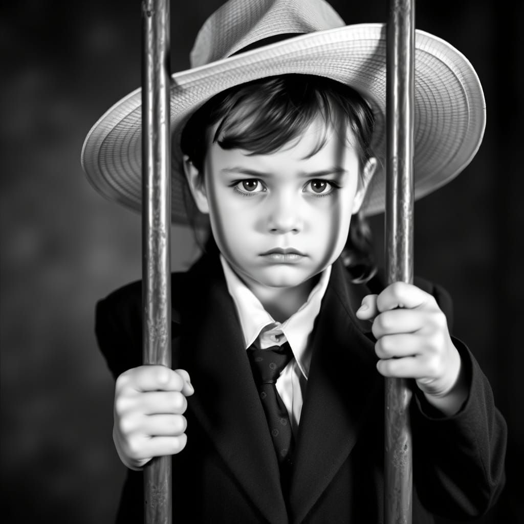 Girl Behind Bars: A Black and White Portrait