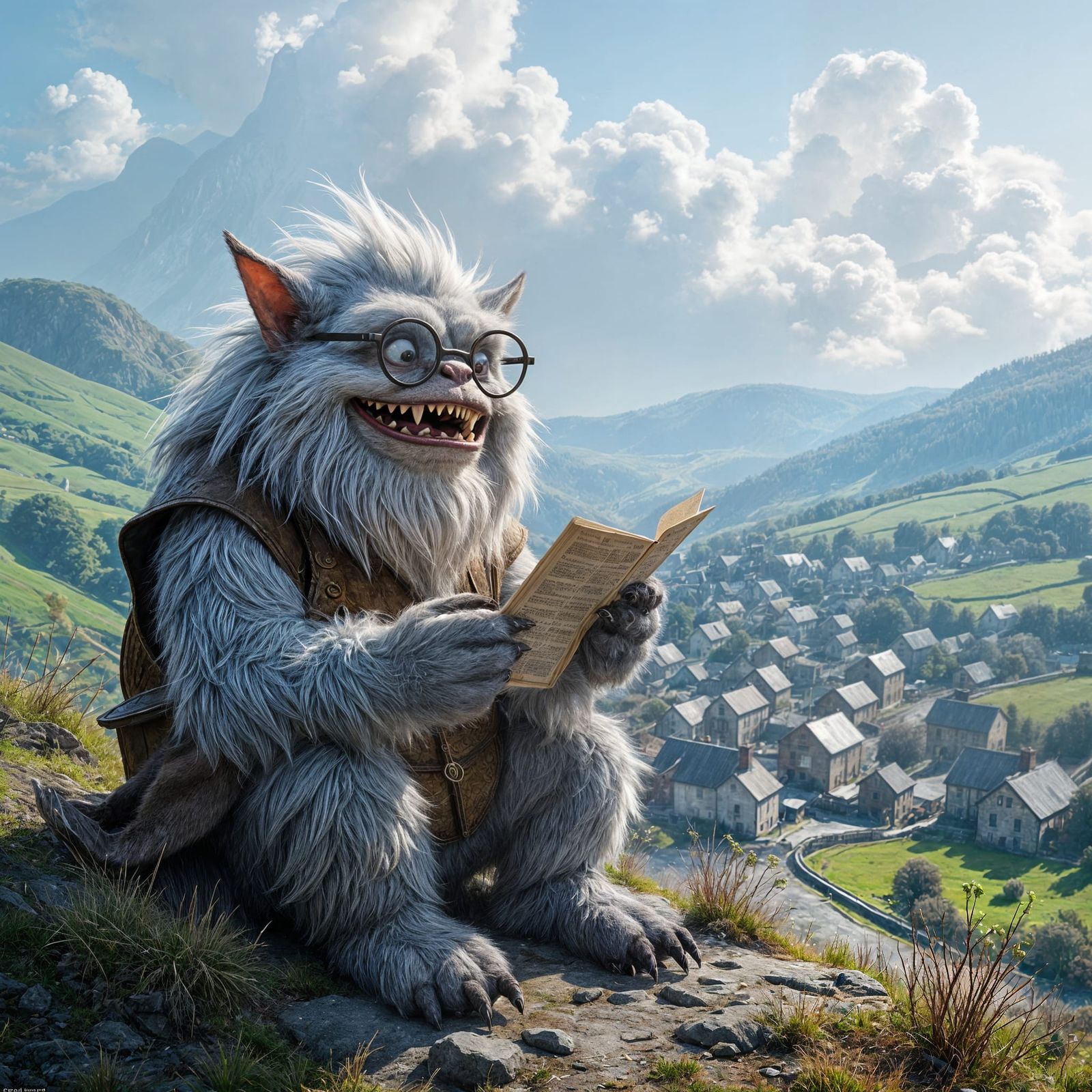 Elderly Wumpus Monster Sings on Hillside