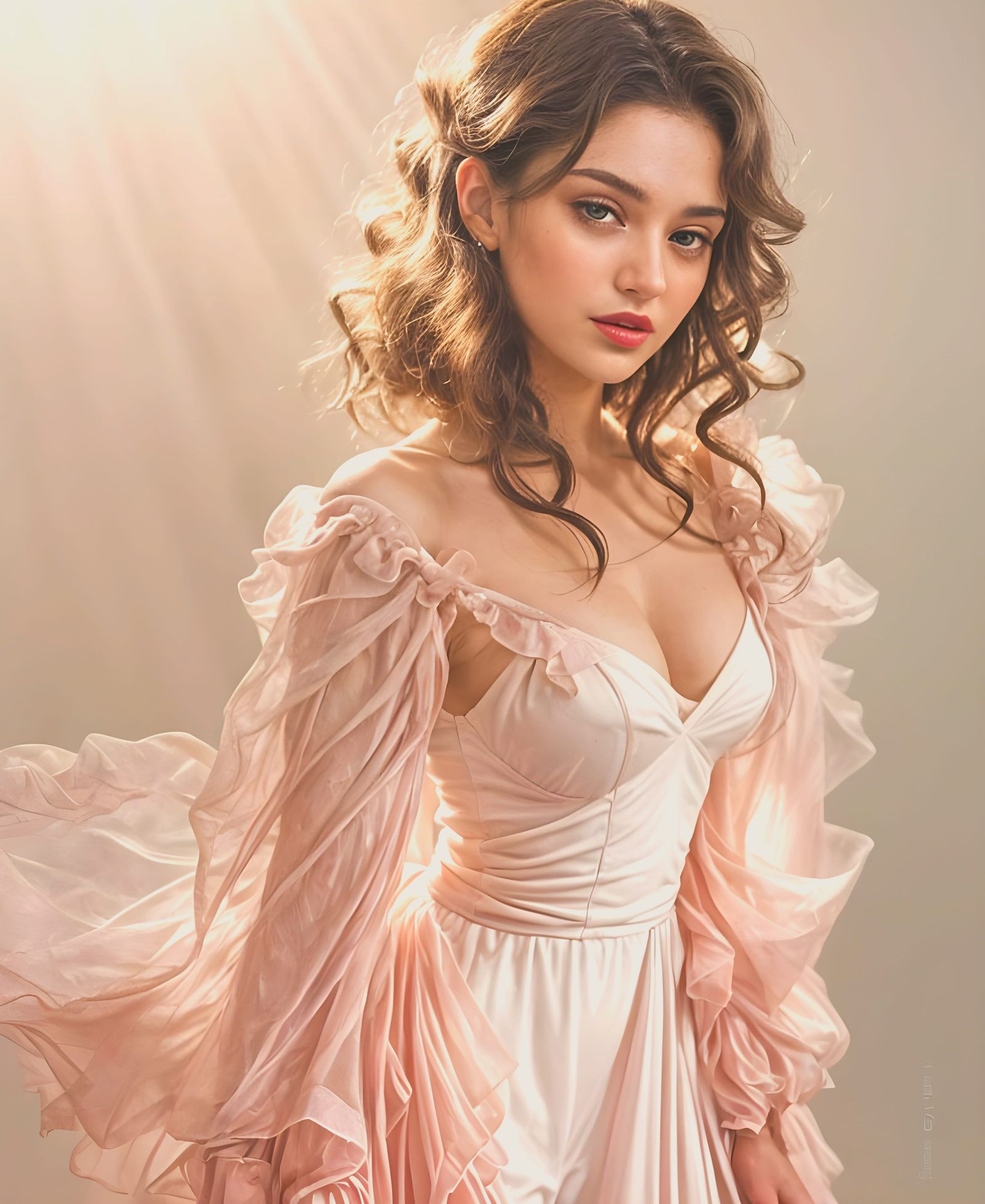 Brunette Woman in Pink Chiffon: Impasto Portrait