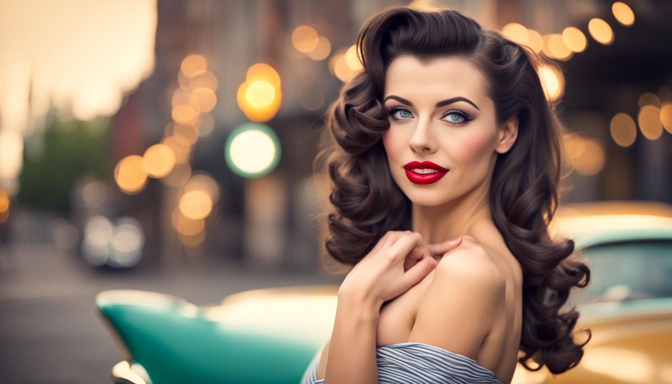 Brunette in 1950s Pin-Up Pose, Professional Photography
