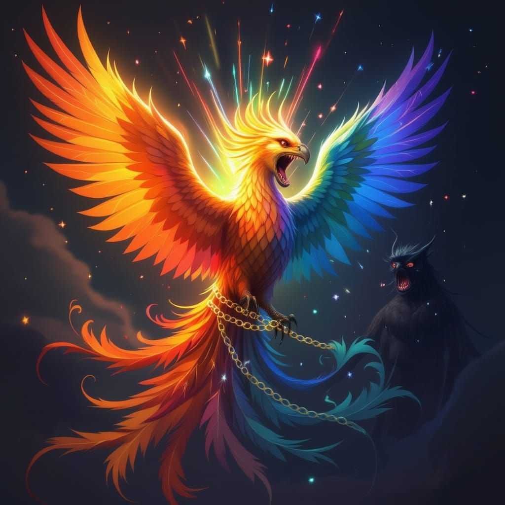 Rainbow Phoenix Breaks Free From Darkness
