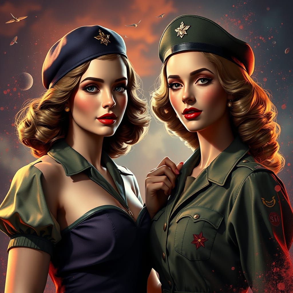 Sultry 1940s Pin-Ups in Fantastical Wartime Landscape