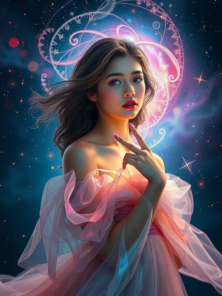 Ethereal Woman Drawing Colors in Stardust