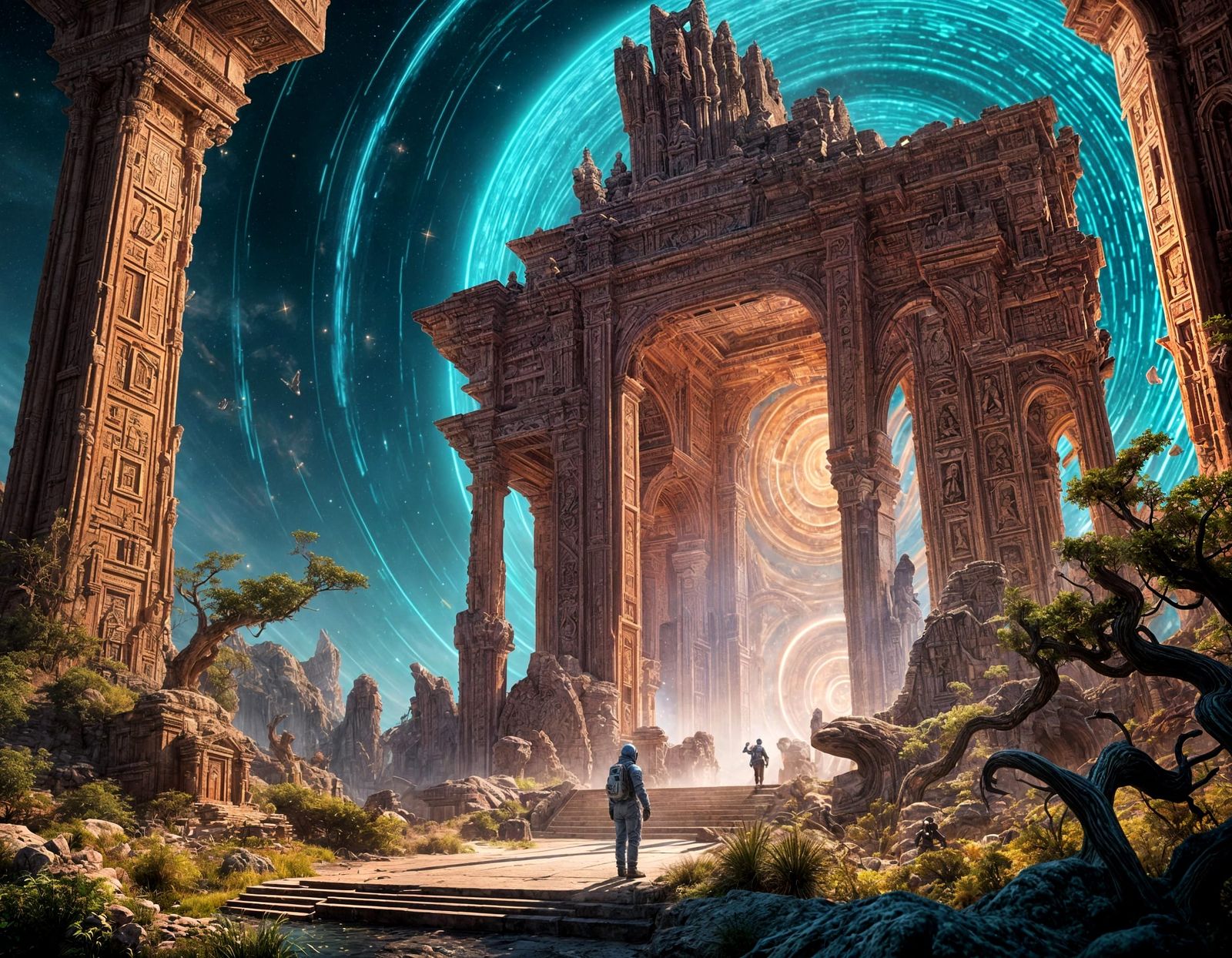 Alien Temple Discovery in a Swirling Cosmic Vortex