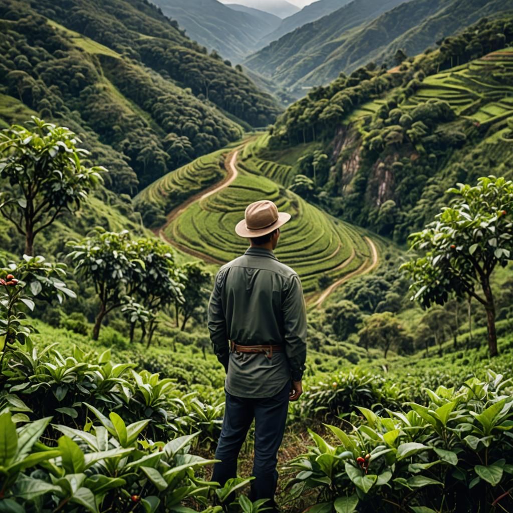Engineer's Coffee Bean Dream in Highland Landscape