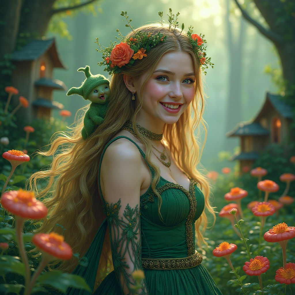 Enchanted Forest Village Portrait in Hyperdetailed Style