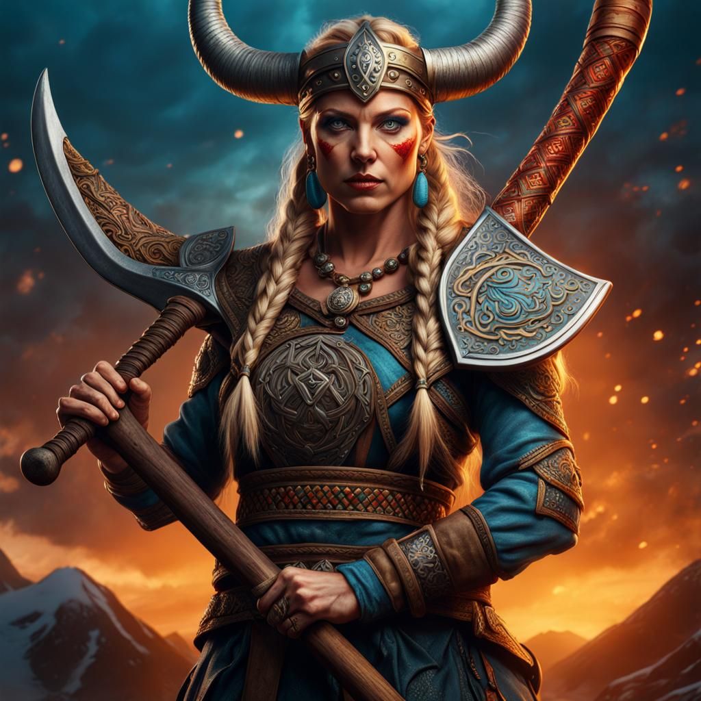 Viking Shield-Maiden Portrait in Detailed Matte Painting