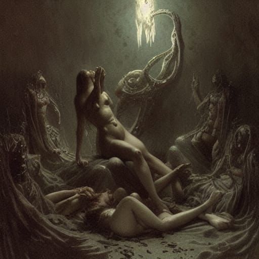Eldritch Deity Consumes Priestess: Horror Art