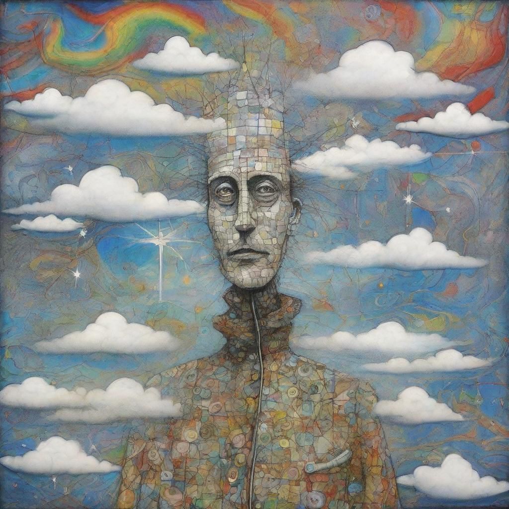 Surreal Cloud Man in Stained Glass Futurism