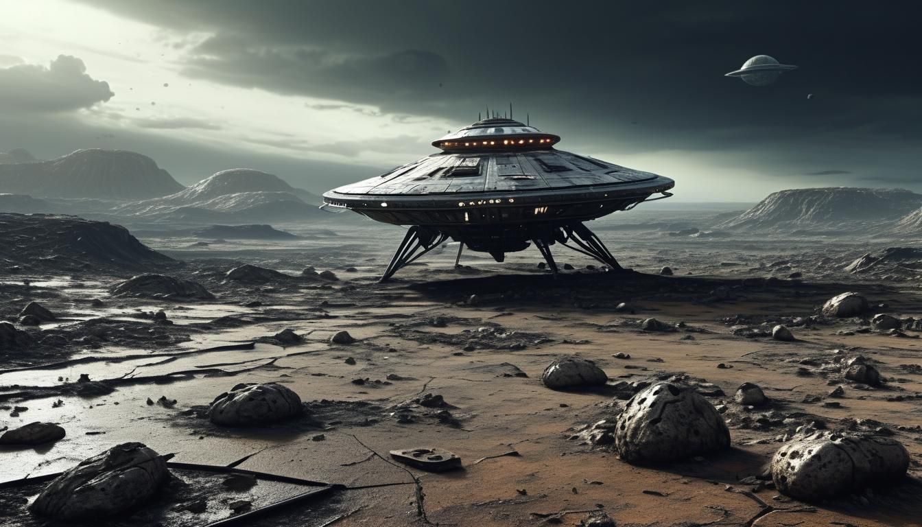 Alien Spacecraft Landing on Barren Post-Apocalyptic World