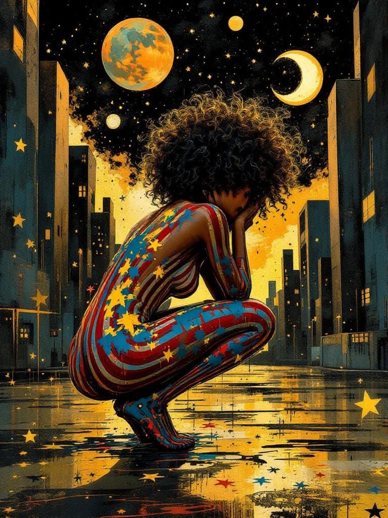 Woman in Cosmic Dreamscape, Graffiti Art Style