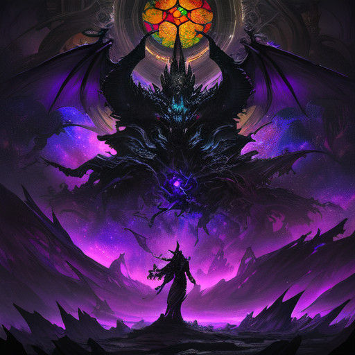 Epic Dark Fantasy Dragon Battles Demons in Cosmic Vortex