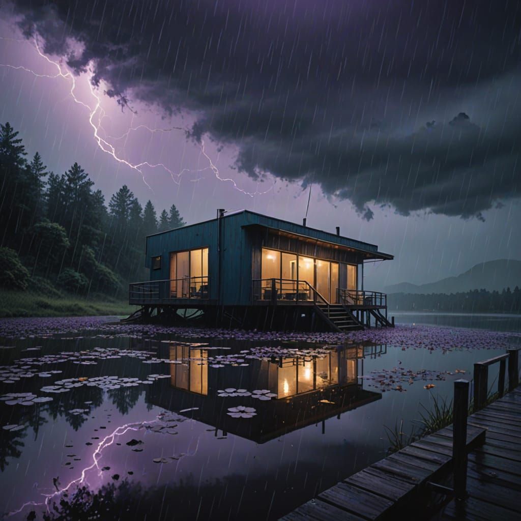 Surreal Futuristic Retreat Amidst a Moody Lake Landscape