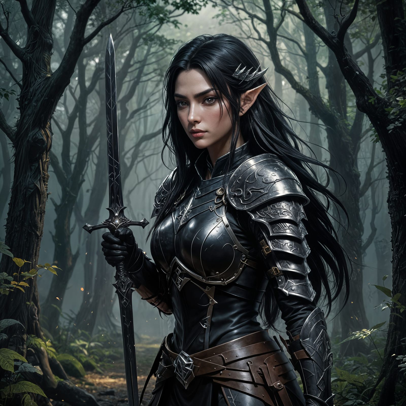 Dark Elf Ranger in Misty Forest, 3D Anime Art