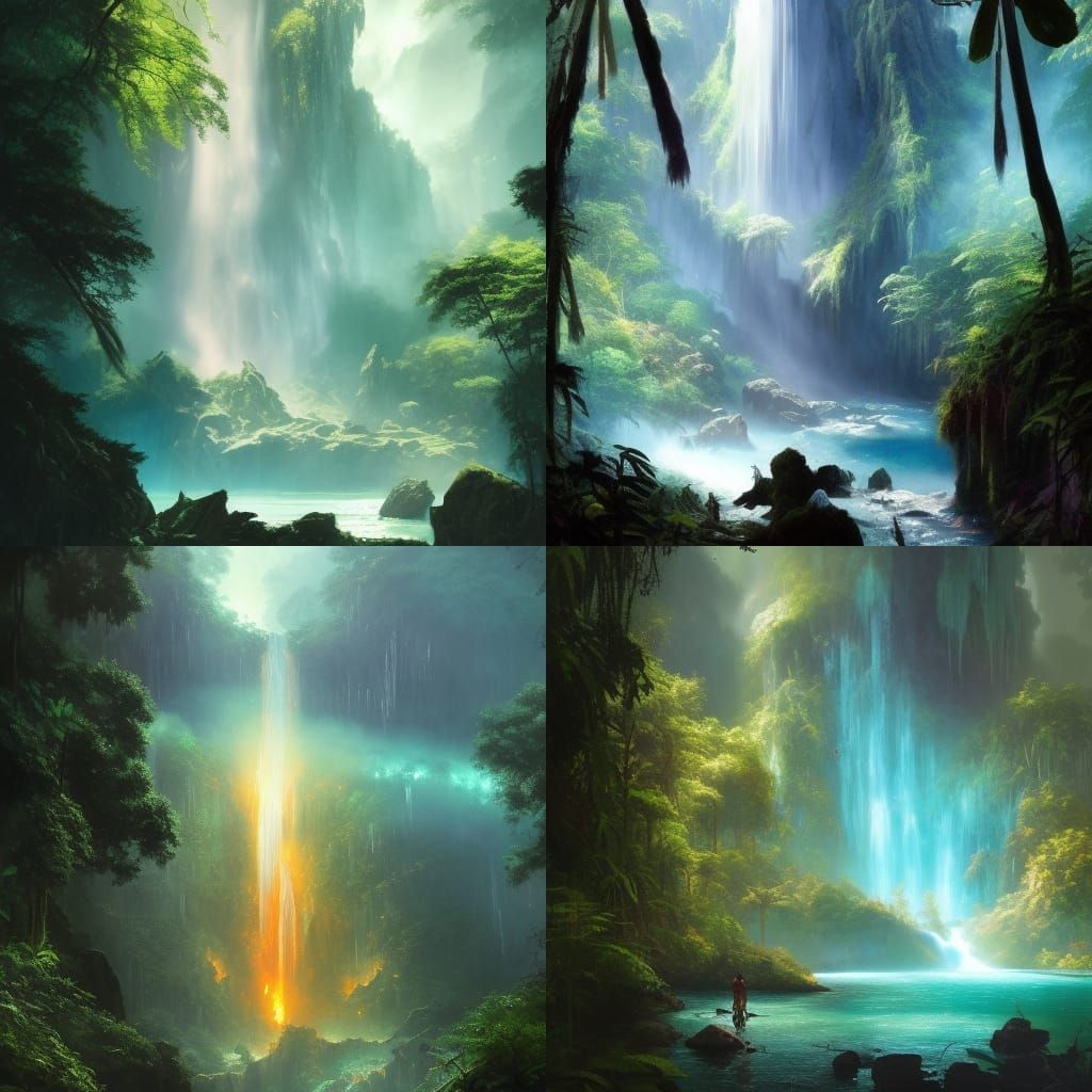 Lush Jungle Waterfall in High Gothic Style