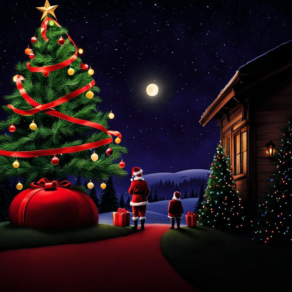 Night Before Christmas Scene, AI Generated